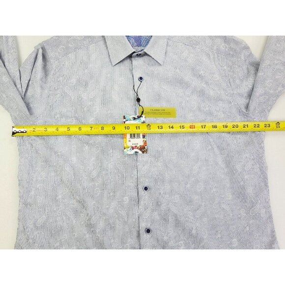 Robert Graham Classic Fit Size Medium Mens Navy White Stripe Paisley Shirt NWT - Picture 3 of 13
